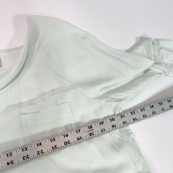 Soft Surroundings Blouse Top Womens Large Mint Silk Ruched Quarter Sleeve Pocket - Picture 6 of 8